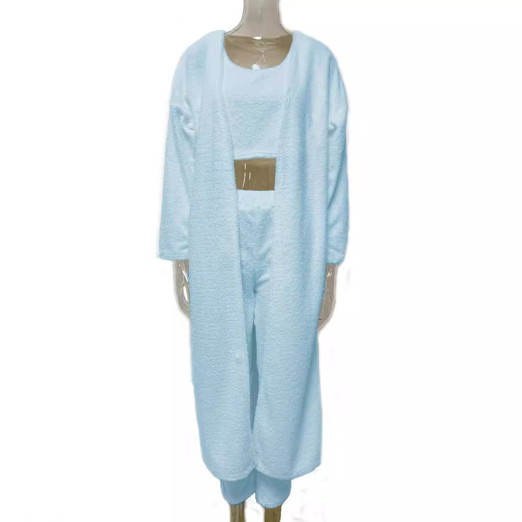 3-Piece Knit Lounge Set with Cardigan and Trousers