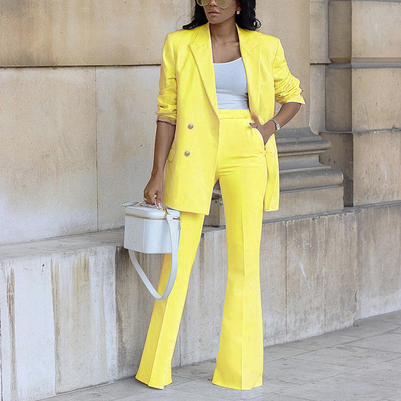 Women's Two-Piece Wide-Leg Pantsuit with Long Blazer