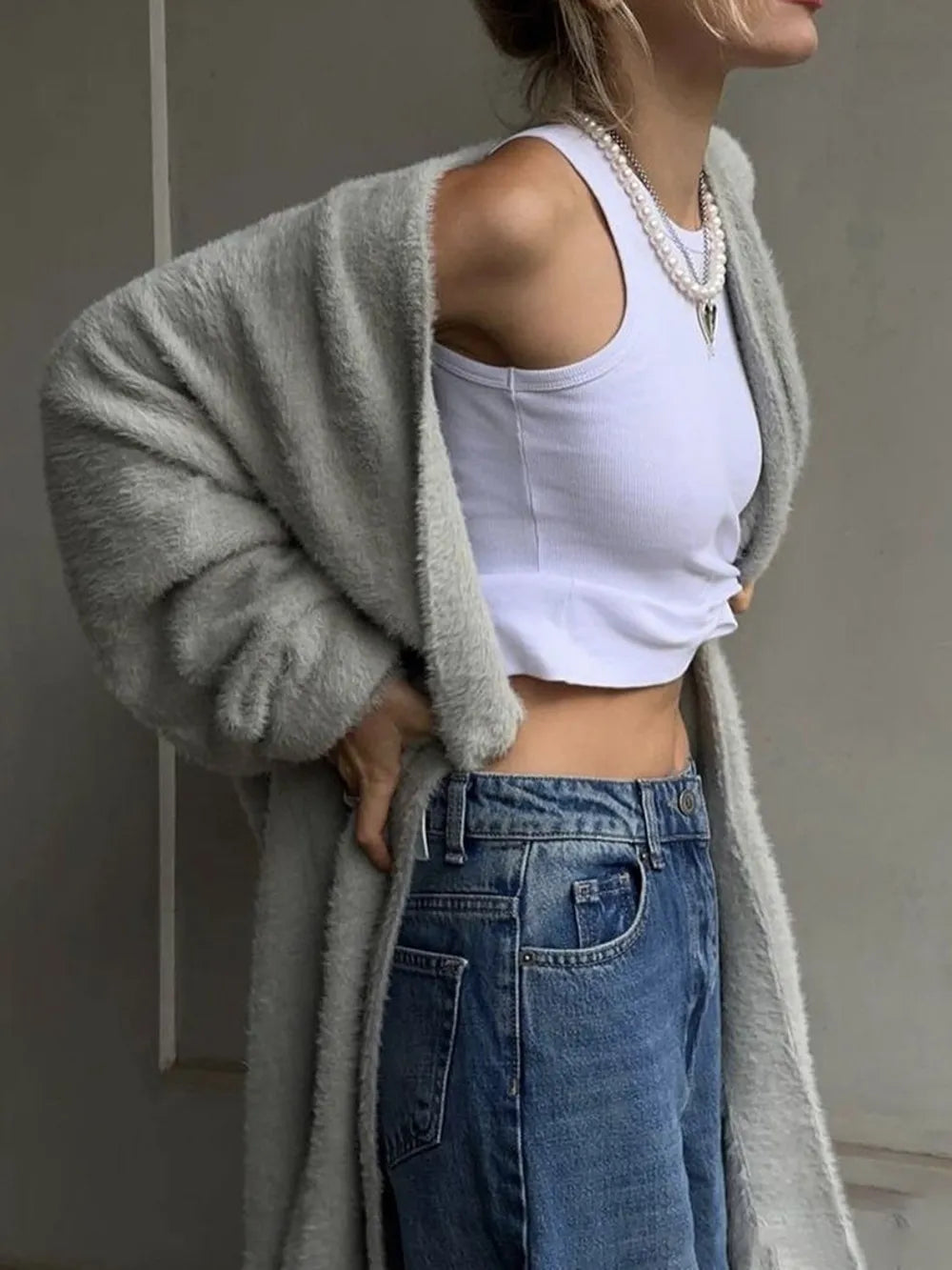 Long Faux Fur Cardigan for Women