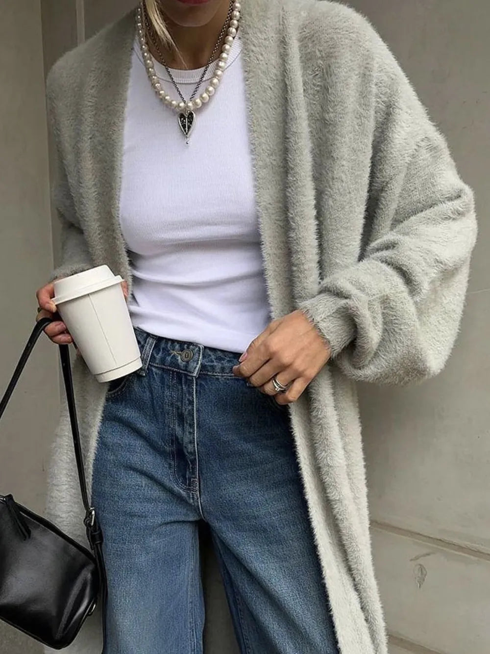 Long Faux Fur Cardigan for Women