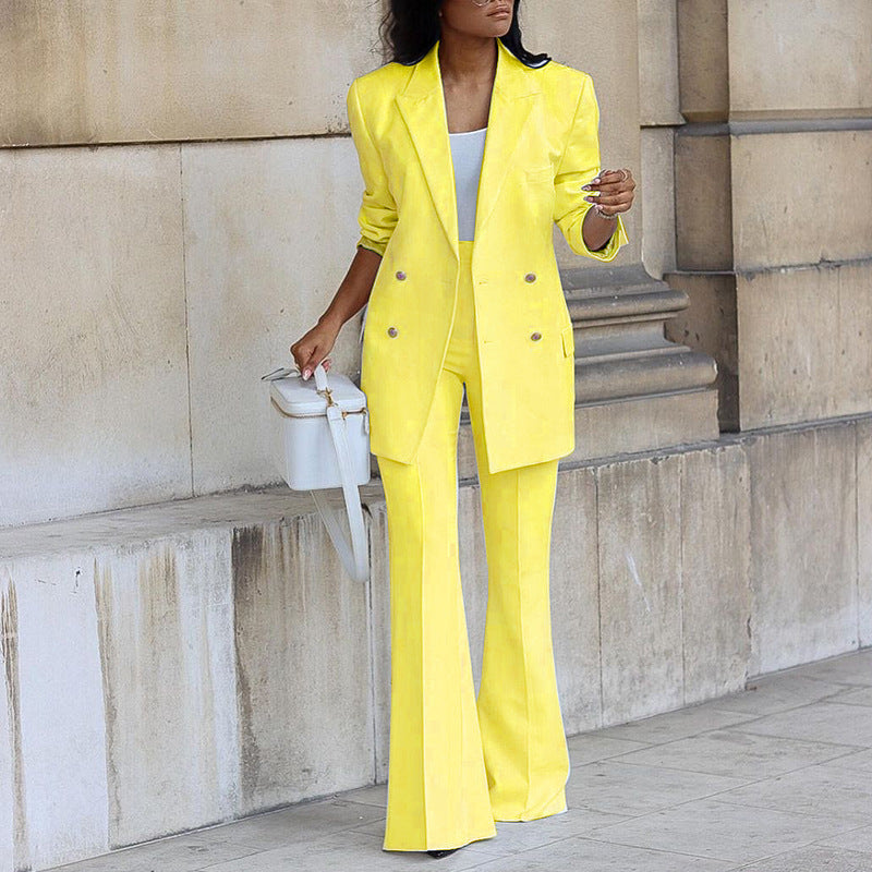 Women's Two-Piece Wide-Leg Pantsuit with Long Blazer