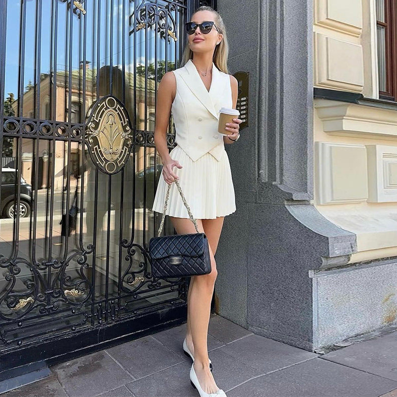 Pleated Skirt and Asymmetrical Top Matching Set