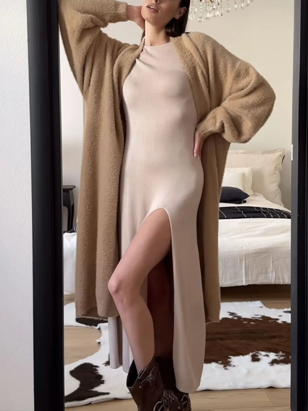 Long Faux Fur Cardigan for Women