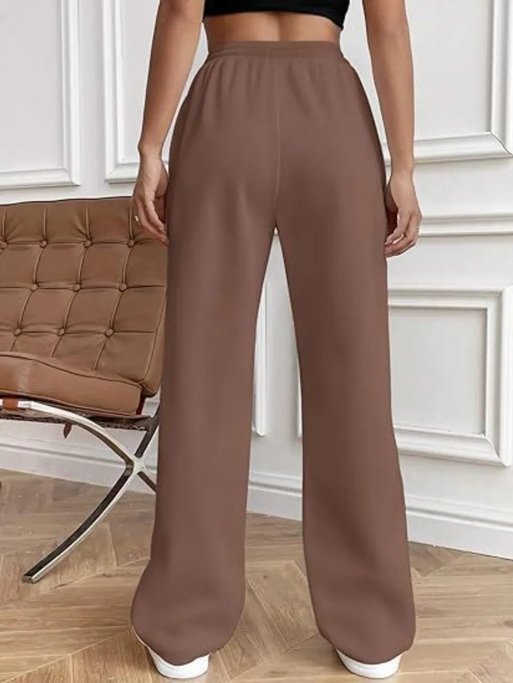 Women's High-Waisted Wide-Leg Drawstring Pants with Pockets