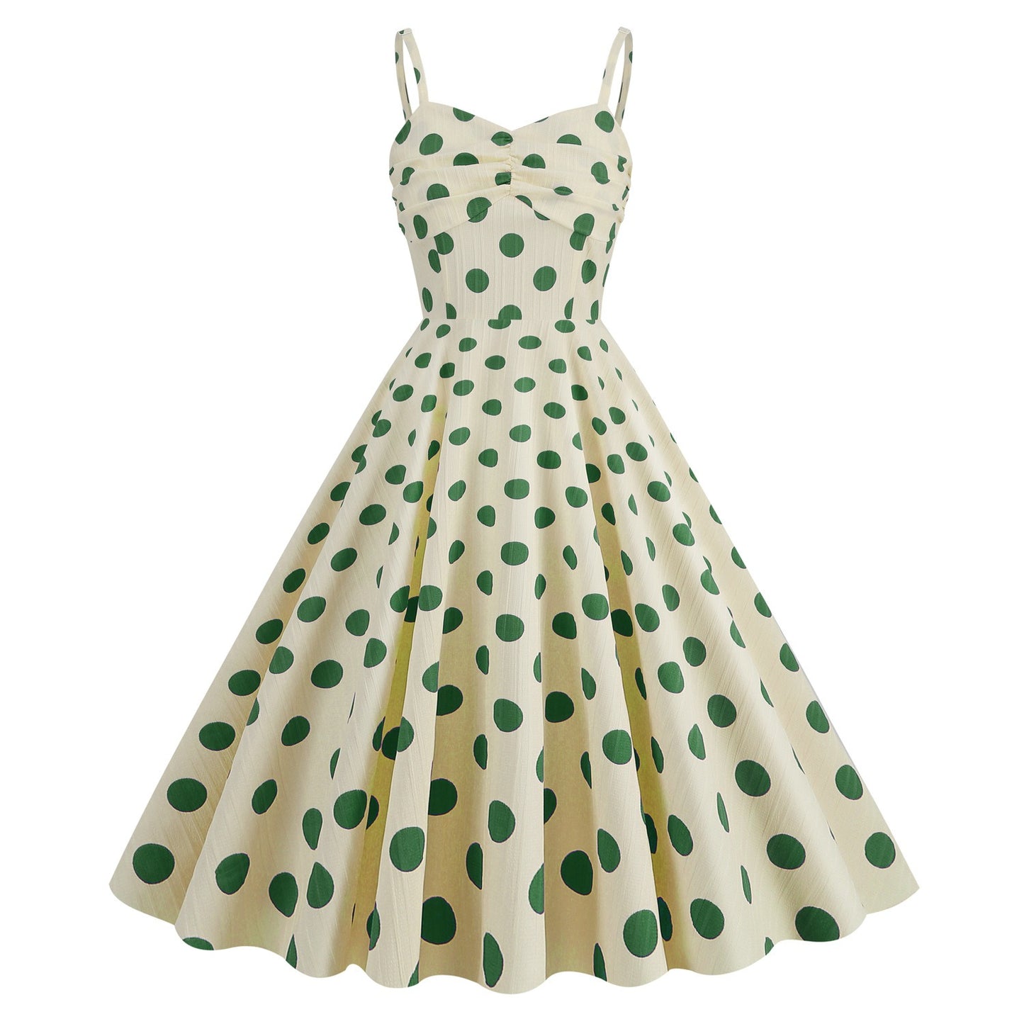 Blue & White English-Style Summer Dress – Cinched Waist Suspender Midi with Straight Neckline