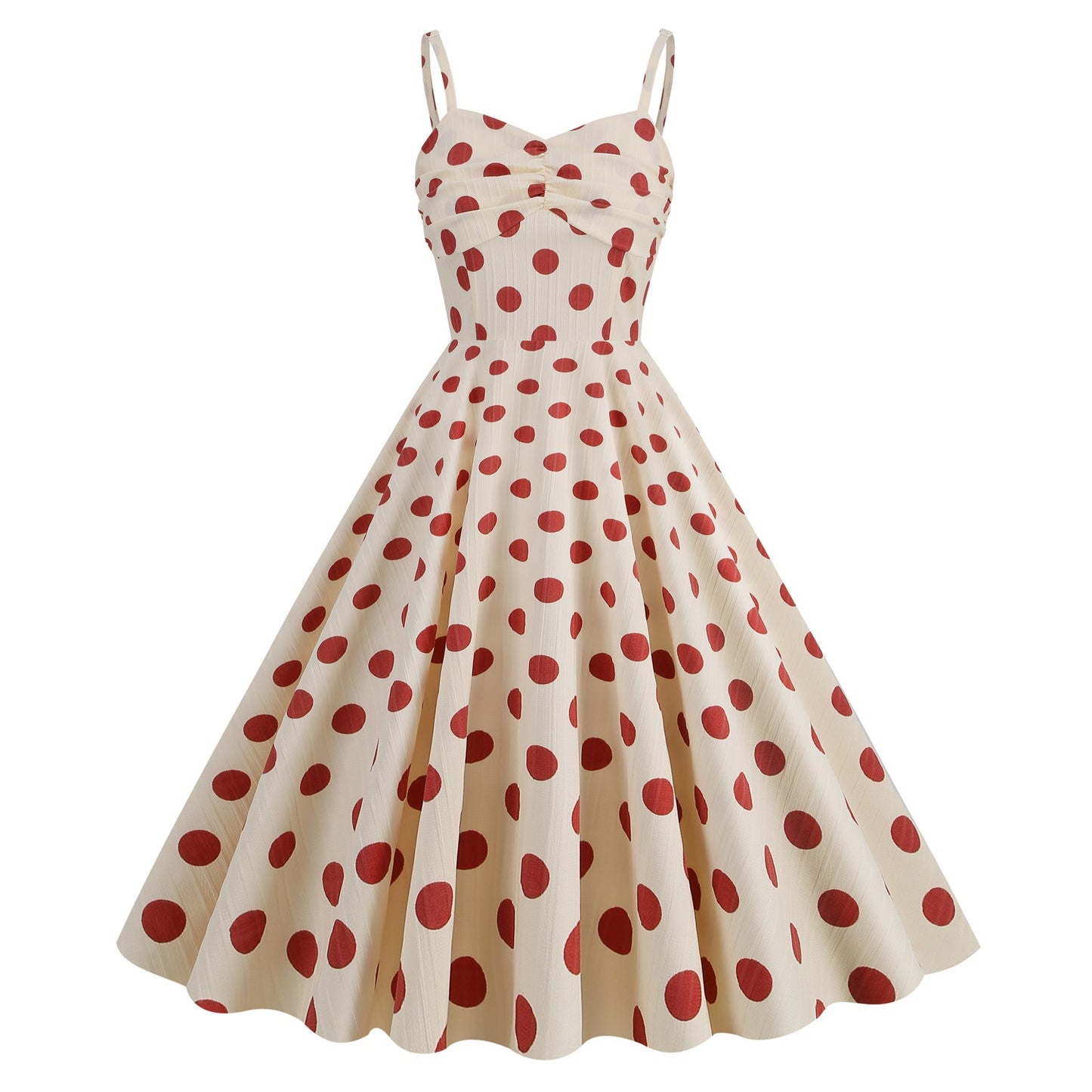 Blue & White English-Style Summer Dress – Cinched Waist Suspender Midi with Straight Neckline