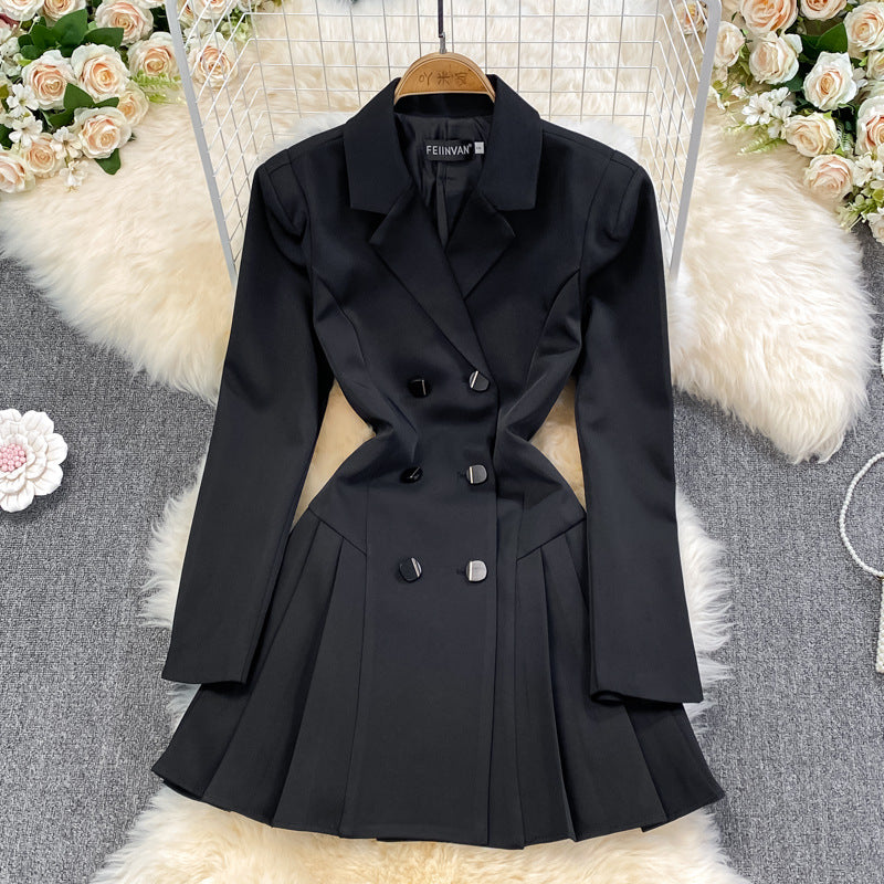 Women's Elegant Pleated Midi Dress with Belted Waist