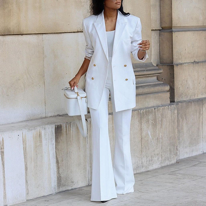 Women's Two-Piece Wide-Leg Pantsuit with Long Blazer
