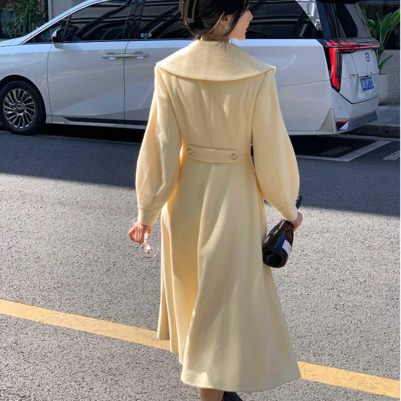 Double-Breasted Wool Coat with Lantern Sleeves