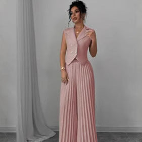 2-Piece Pleated Vest Pantsuit – 2025 European-Inspired Women's Set
