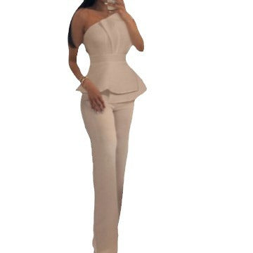 One-Shoulder Top and Straight-Leg Pants Set