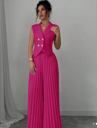 2-Piece Pleated Vest Pantsuit – 2025 European-Inspired Women's Set