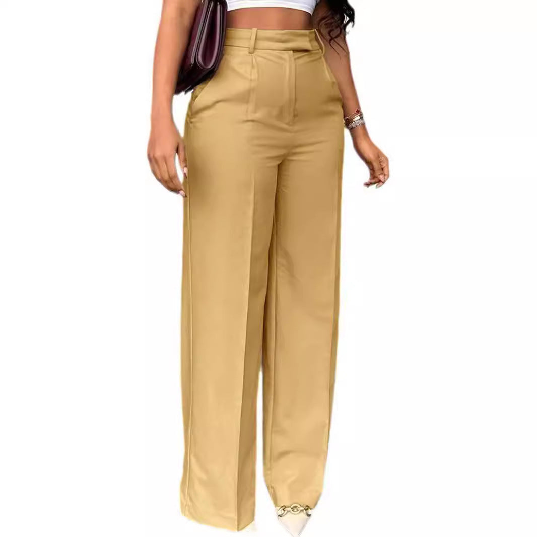 High Waist Straight-Leg Wide Pants for Women
