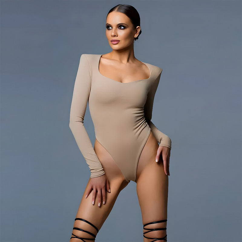 Long Sleeve Low Neck Slim Fit Streetwear Jumpsuit Top