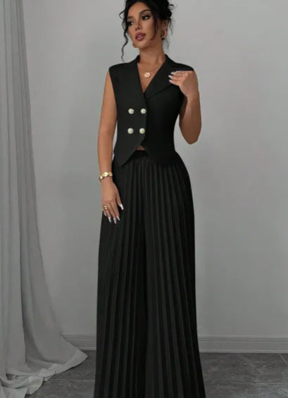 2-Piece Pleated Vest Pantsuit – 2025 European-Inspired Women's Set