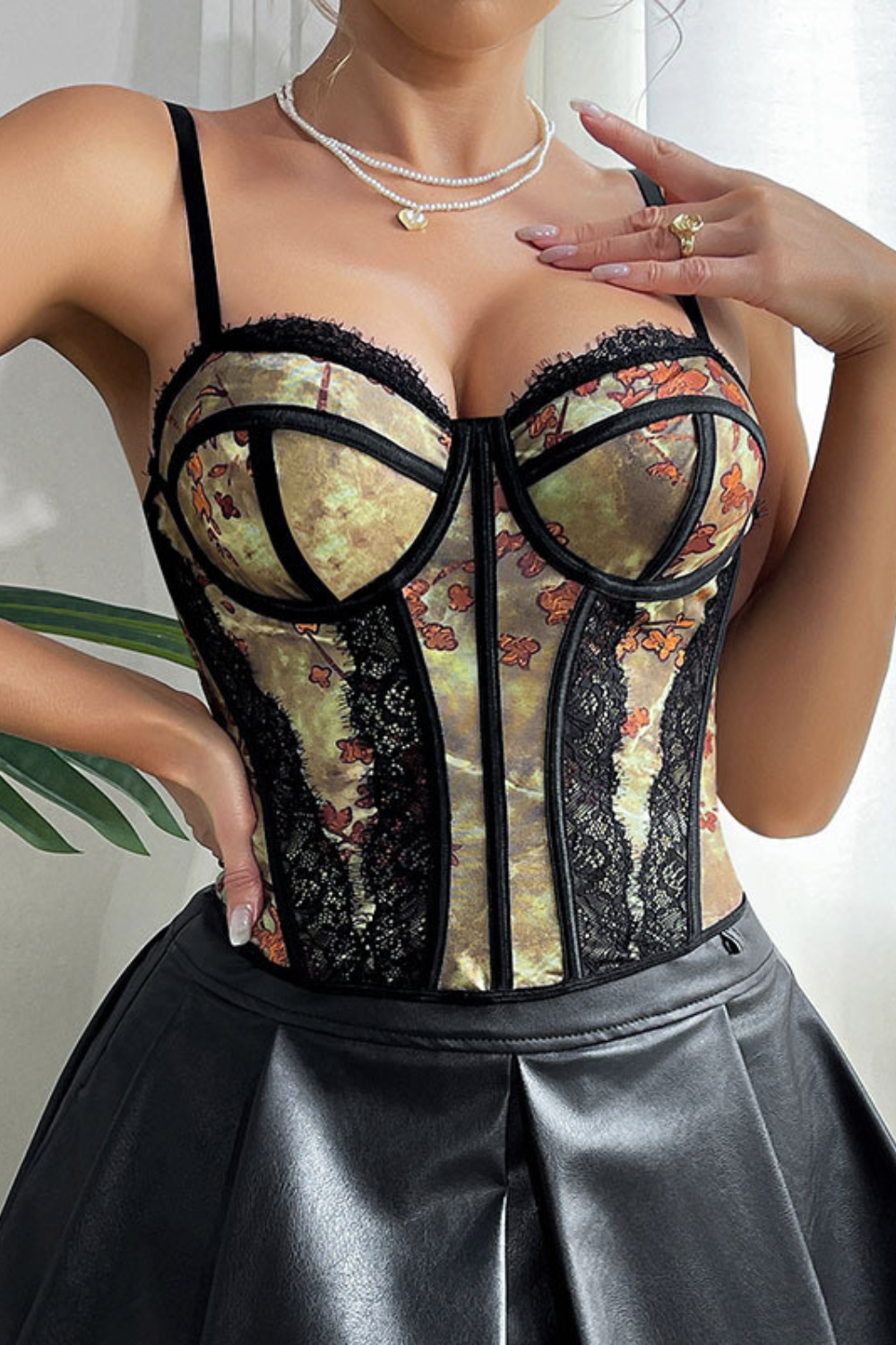 Sling Steel Ring Boned Waist Corset Diamond Camisole
