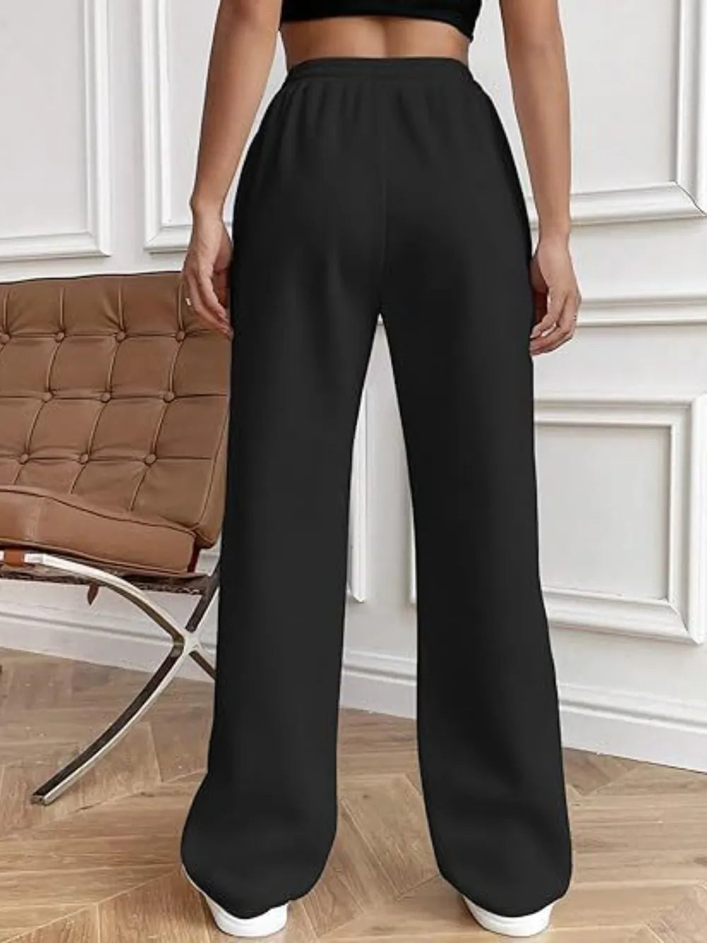 Women's High-Waisted Wide-Leg Drawstring Pants with Pockets
