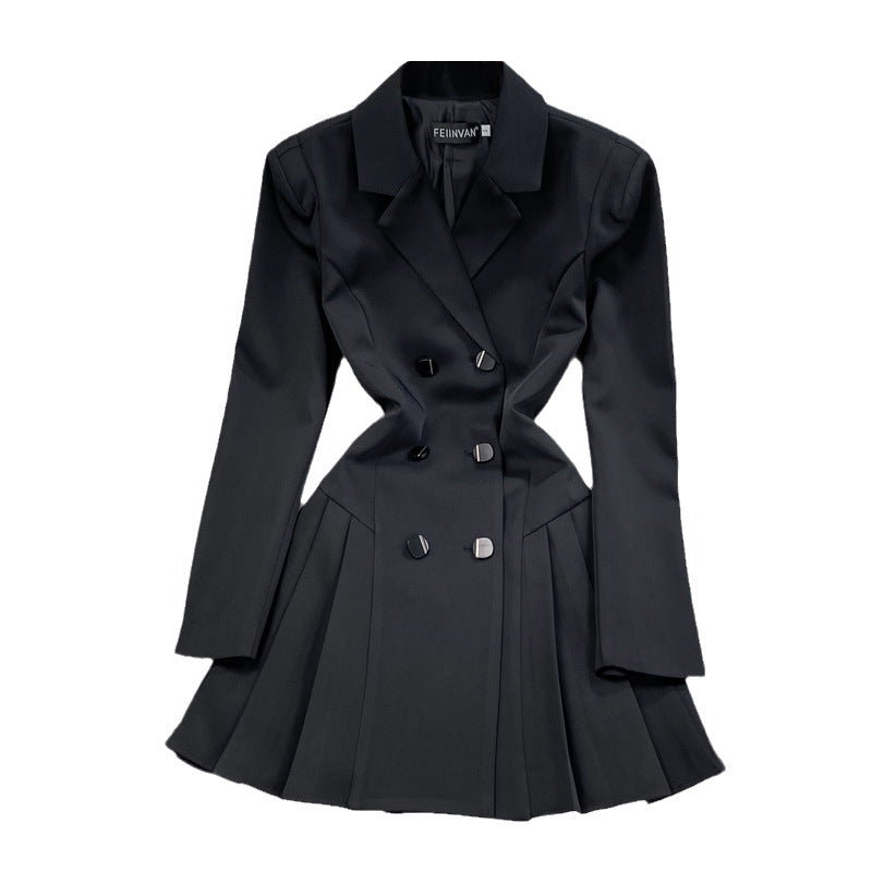 Women's Elegant Pleated Midi Dress with Belted Waist