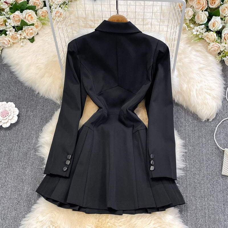 Women's Elegant Pleated Midi Dress with Belted Waist