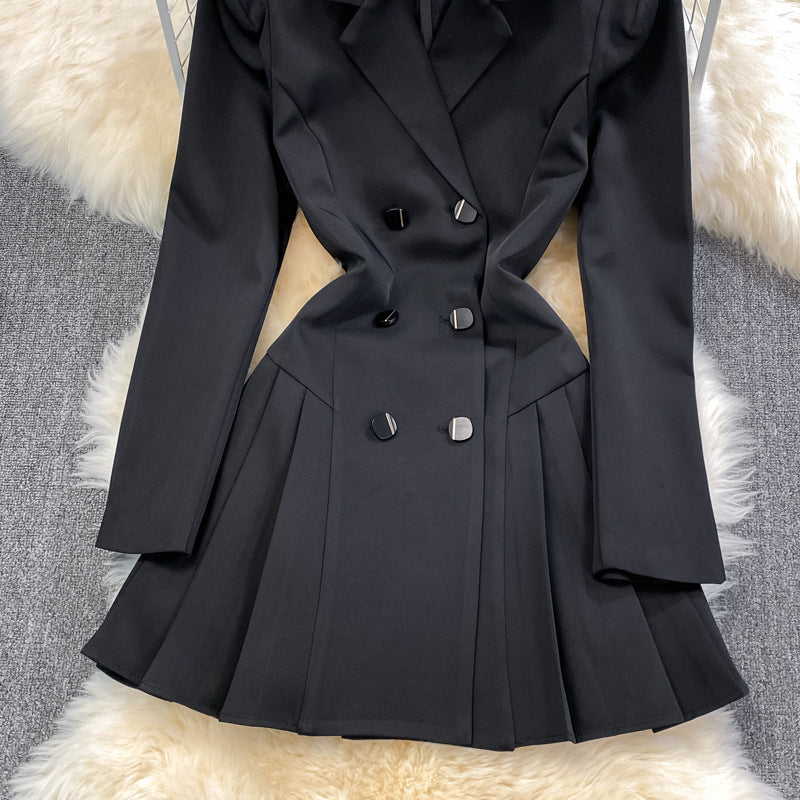 Women's Elegant Pleated Midi Dress with Belted Waist