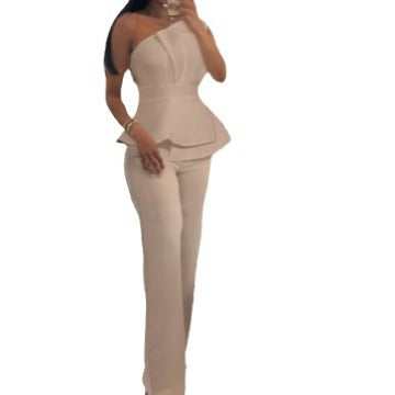 One-Shoulder Top and Straight-Leg Pants Set