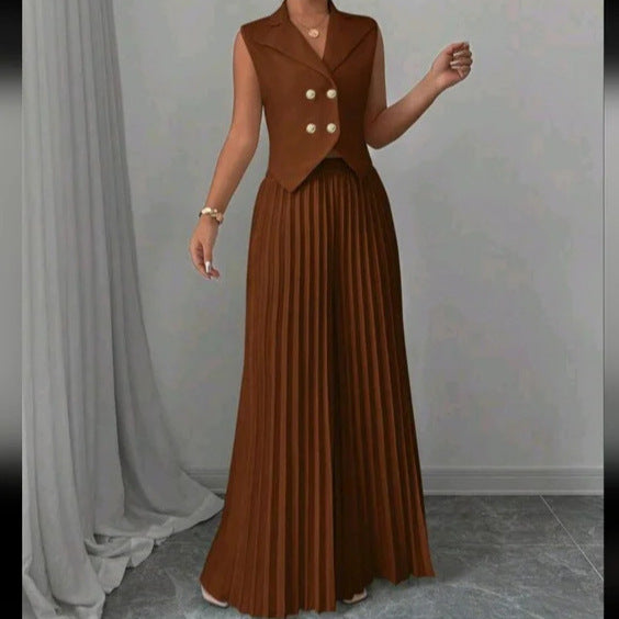 2-Piece Pleated Vest Pantsuit – 2025 European-Inspired Women's Set