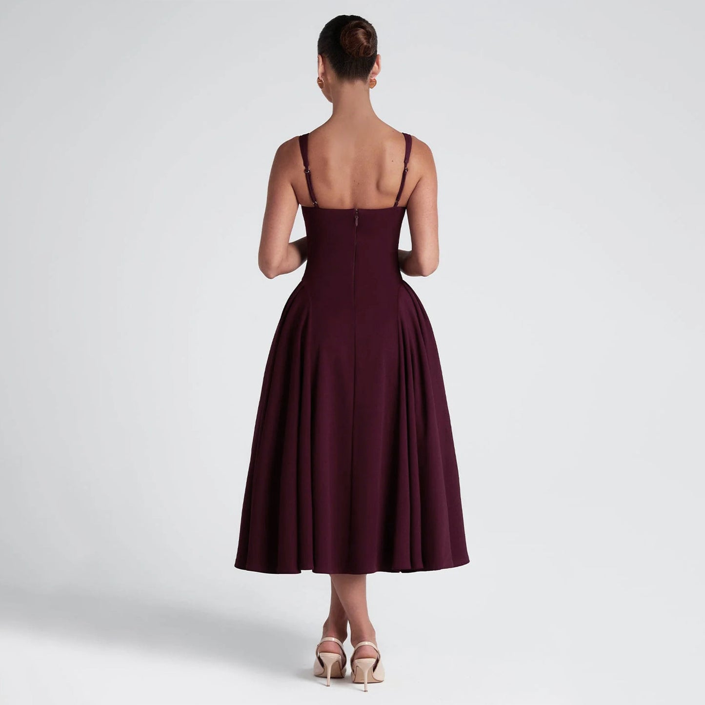 Women’s French Square Neck Slim Fit Spring Dress – Retro Sling Midi Dress