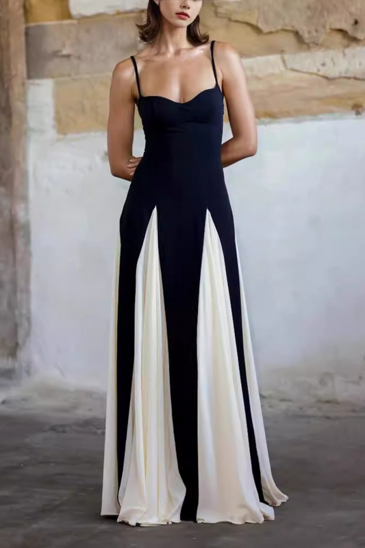 Color-Block Strap  Dress with Contrast Panels