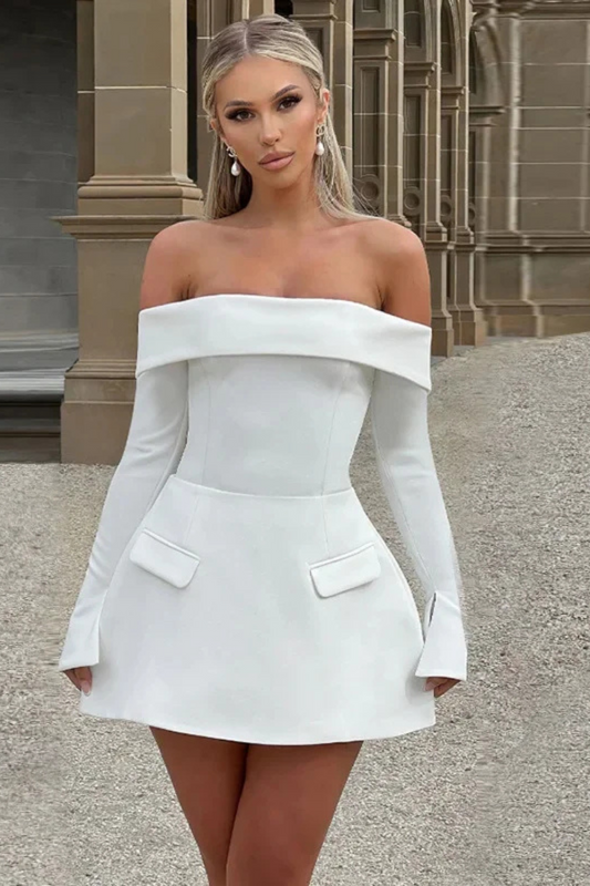Elegant Off-Shoulder Long Sleeve Mini Dress for Women