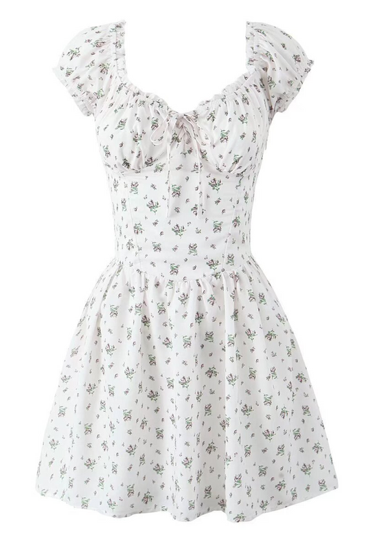 Floral Waist-Cinching Suspender Jumpsuit with Short Skirt