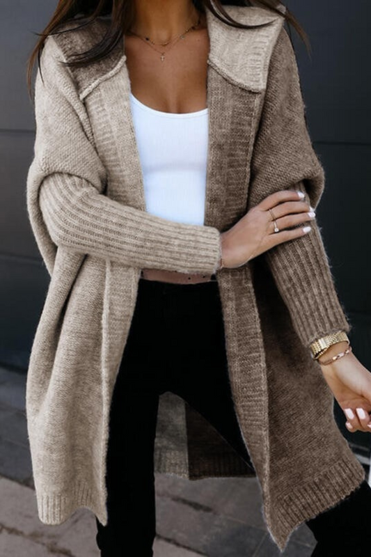 Color Block Hooded Knit Cardigan for Women