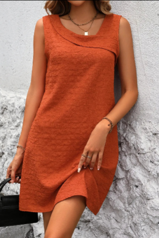 Asymmetrical Neck Sleeveless Mini Dress