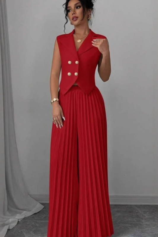 2-Piece Pleated Vest Pantsuit – 2025 European-Inspired Women's Set